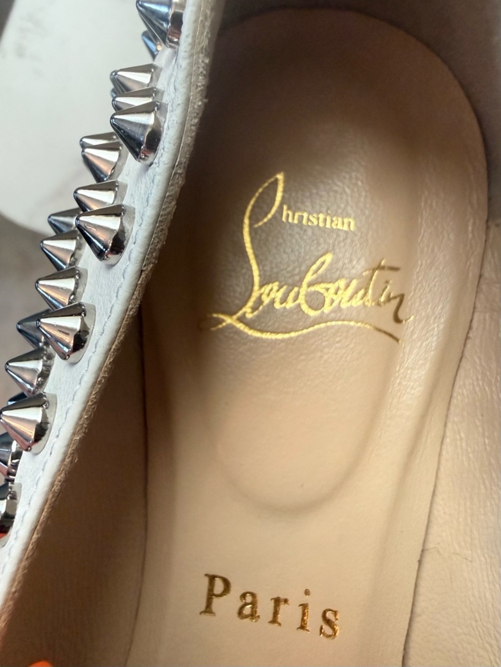 Christian Louboutin White Spike-Studded Ballet Flats, EUC, Size 39 - Picture 10 of 13